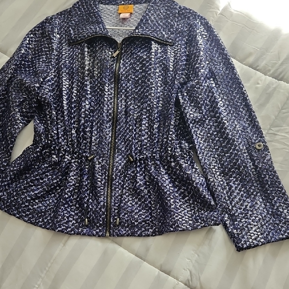 Ruby Rd. Navy/ Purplish Patterned Bomber Jacket
